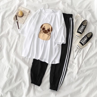 Set Jogger Line Phối Thun Unisex Pug Ngại Ngùng