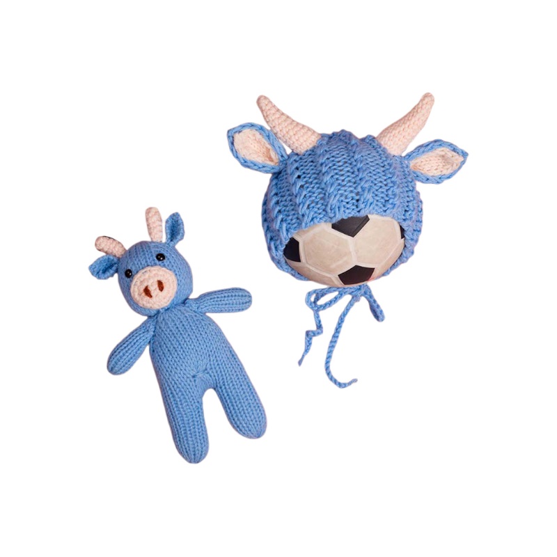 Mũ Beanie Hình Bò Sữa Bằng Len Dễ Thương Dùng Làm Đạo Cụ Chụp Ảnh Cho Bé Sơ Sinh
