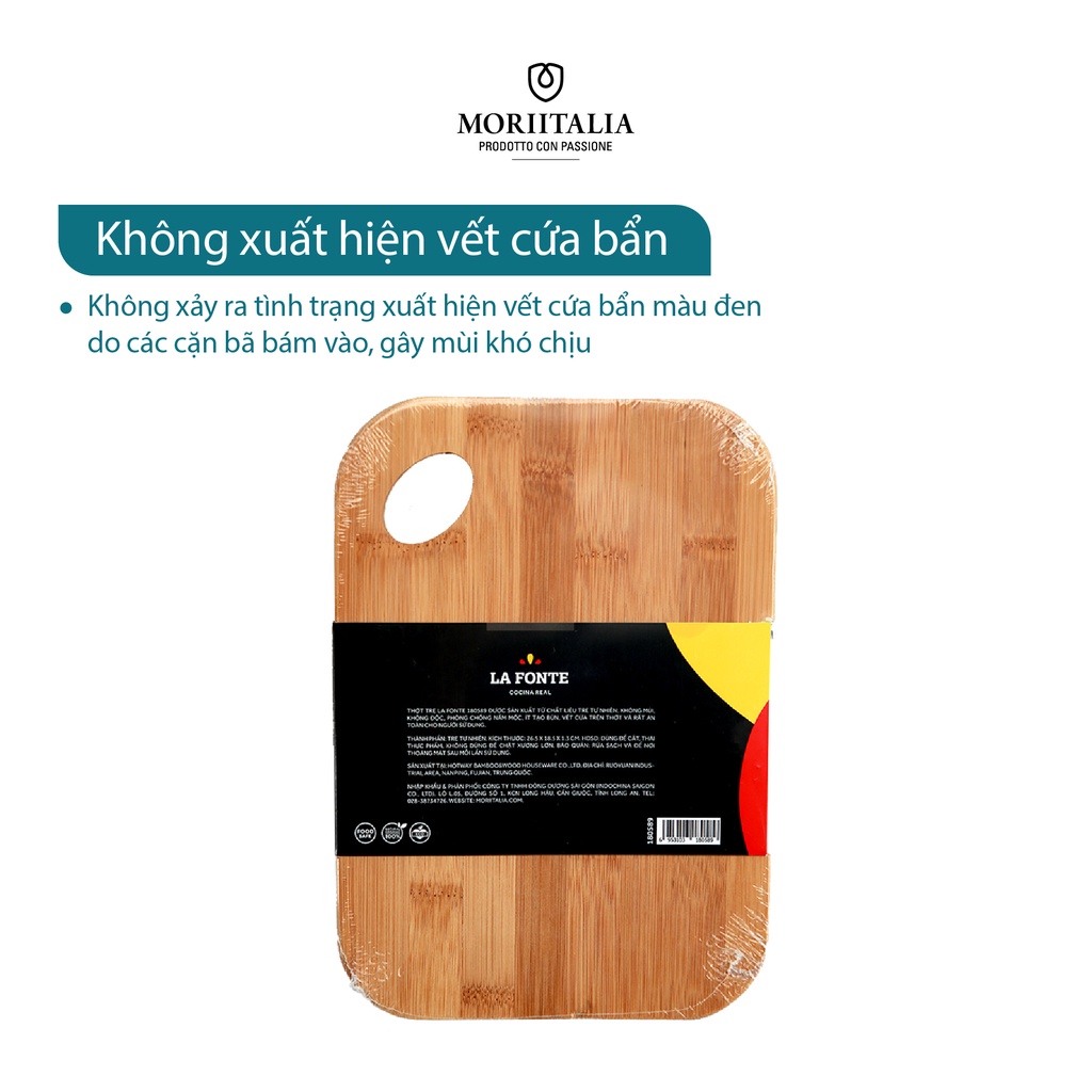 Thớt tre cao cấp chính hãng La Fonte 26.5x18.5cm 100% thiên nhiên cao cấp, kháng khuẩn không mùi Moriitalia 180589