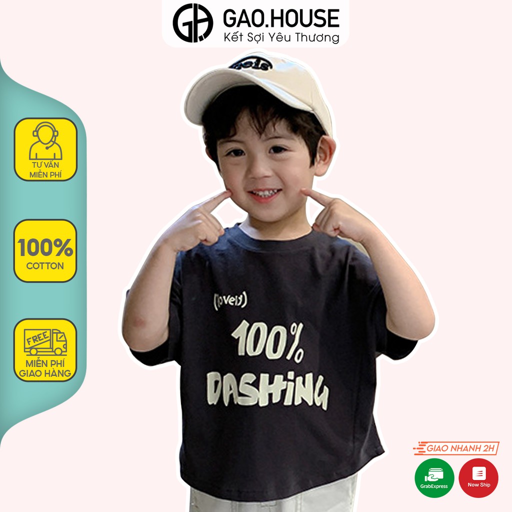 Áo thun bé trai Gạo House cotton 4 chiều cổ tròn cộc tay chữ dashing(T22)