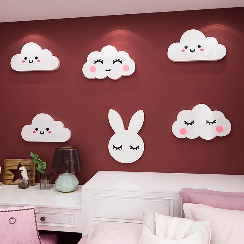 Miếng Dán Tường Trang Trí Hình Đám Mây / Mưa / Mặt Trời Hoạt Hình 3D Bằng Acrylic