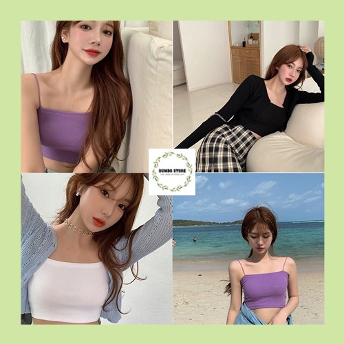 Áo Croptop Hai Dây Sợi Bún Chất Thun Mềm Mịn - DumboStore - mã 018