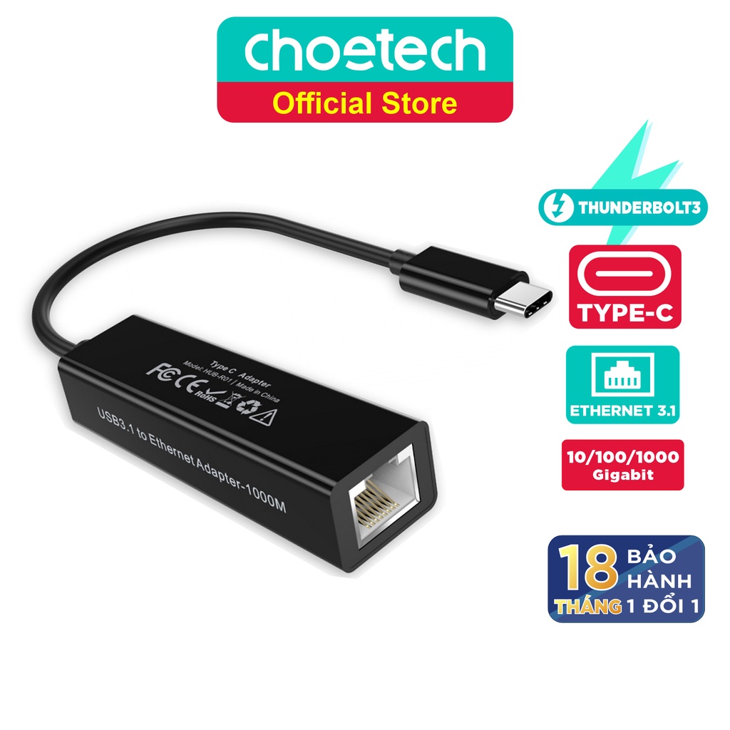 Hub Adapter Chuyển Đổi Cổng USB Type C To Lan Ethernet RJ45 CHOETECH HUB-R01 - Hàng Chính Hãng