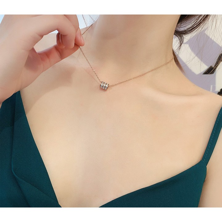 Dây chuyền nữ titan cao cấp ống tròn 3 hàng đá siêu đẹp, bền màu, hợp thời trang