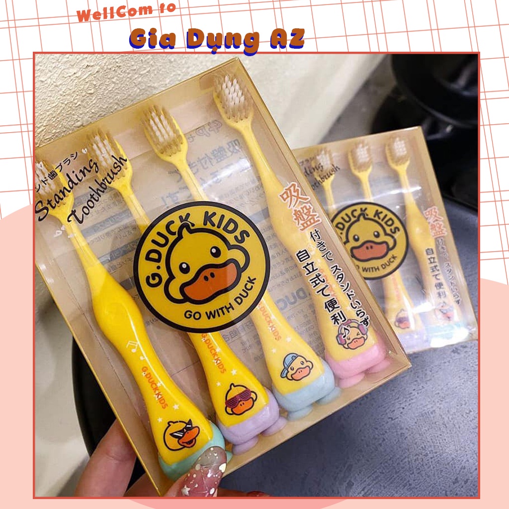 Bàn chải đánh răng cho bé 1 tuổi 2 tuổi combo 4 bàn chải vịt hãng GDUCK lông nano 5d siêu mảnh siêu mềm AZ TQ52552