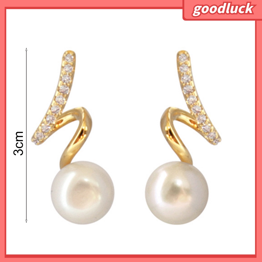Goodluck| 1 Đôi Khuyên Tai Dạng Hạt Xoắn Đính Ngọc Trai Nhân Tạo Phong Cách Hàn Quốc