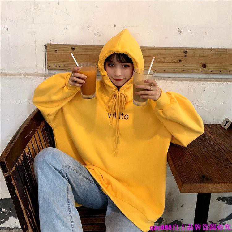 Áo hoodie nhung dày dặn màu cam form Oversize tay dài trẻ trung năng động