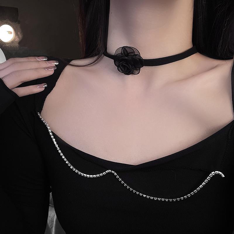 Vòng Cổ Choker Vải Ren Màu Đen Nhẹ Thiết Kế Sang Trọng Thời Trang 2022 Cho Nữ