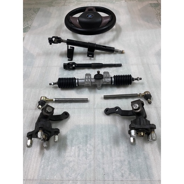 Hệ thống lái vô lăng xe 4 bánh,mai ơ tim ốc đo vuông 7cm,chéo 10cm,dùng chế xe 4 bánh lái vô lăng