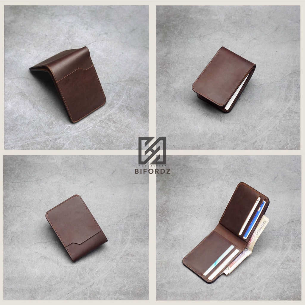 Ví Da Nam 10x8cm Hungz BifordZ màu NâuChoco Da Thật