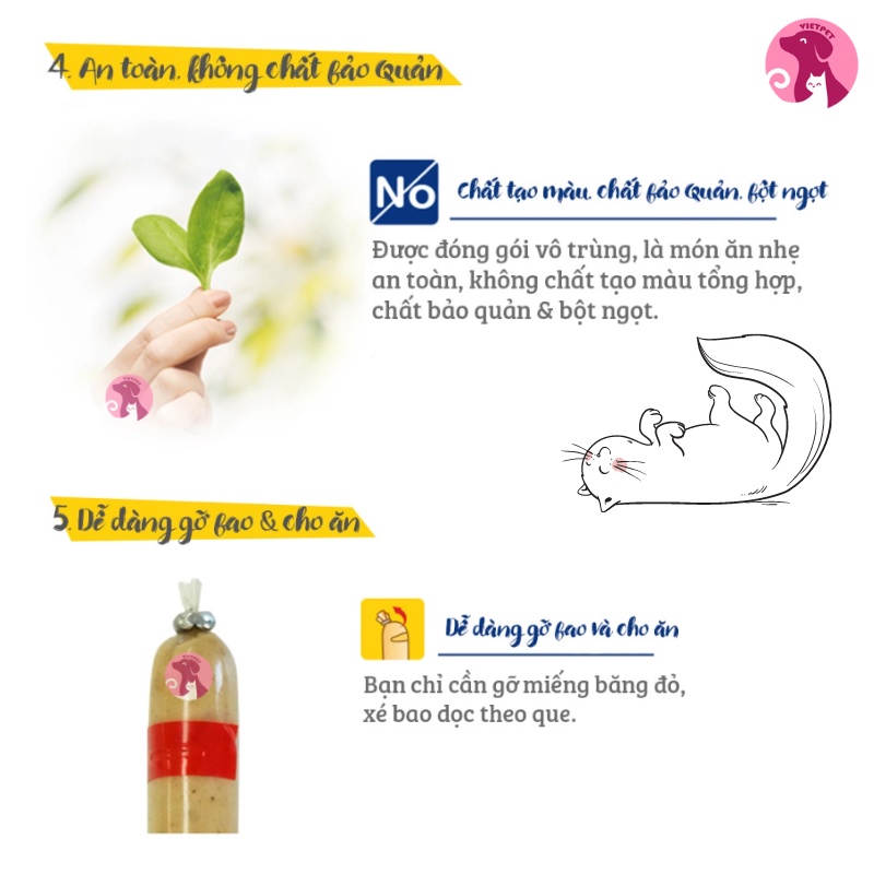 COMBO 3 GÓI XÚC XÍCH THỊT CÁ HUN KHÓI, PHÔ MAI - THỨC ĂN CHO MÈO MEO WOW (NK Hàn Quốc)