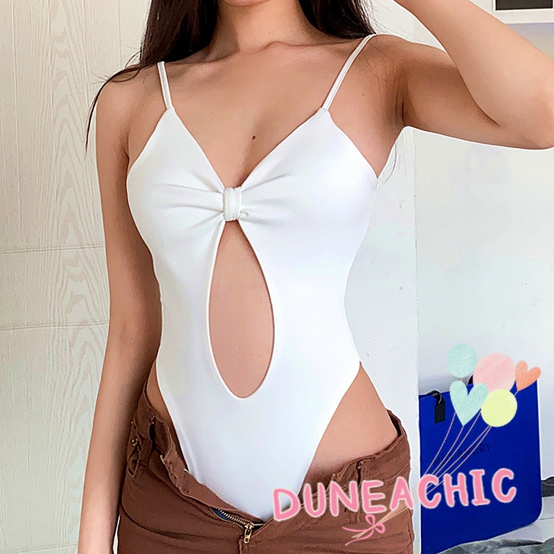 DUNEA Áo Liền Quần Hai Dây Hở Lưng Dáng Ôm Gợi Cảm Cho Nữ