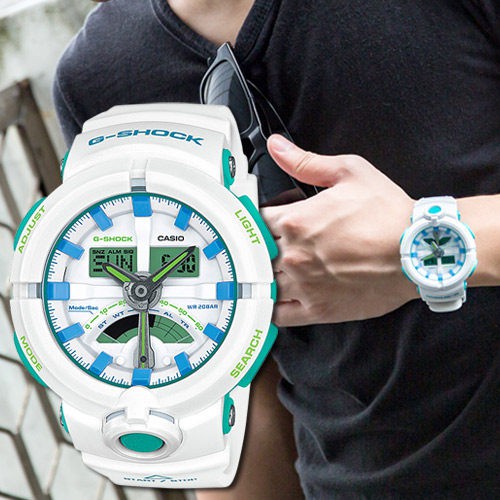 Đồng hồ nam Casio G-Shock GA-500WG-7A Dây nhựa trắng - Mặt điện tử kim số tiêu chuẩn