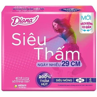 Băng vệ sinh Diana siêu thấm siêu mỏng 8 miếng (có cánh, không cánh, ngày nhiều 29cm)