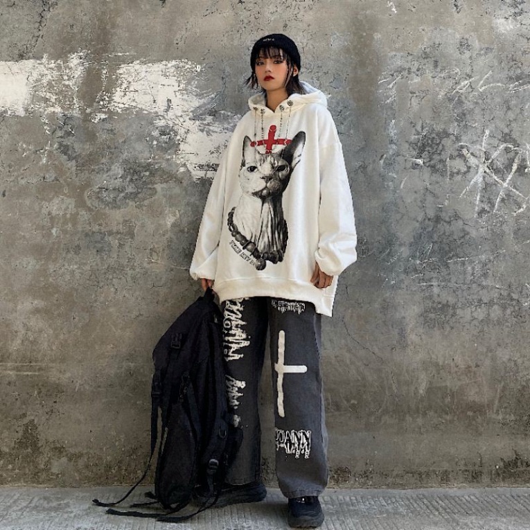 ÁO HOODIE MÈO KÈM XÍCH CÓ MŨ UNISEX NAM NỮ