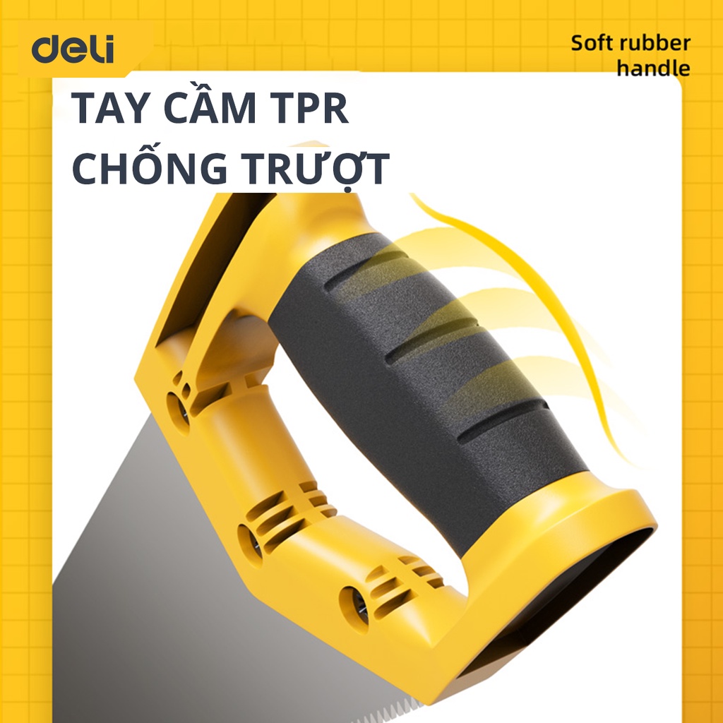 Cưa Cầm Tay Bản Rộng Deli Chính Hãng - Chiều Dài 450mm - Lưỡi Cưa Thép Sắc Bén - Vỏ Bọc An Toàn, Bảo Vệ Lưỡi Cưa DL6845