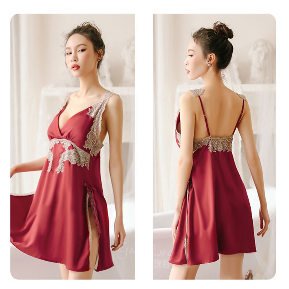 Váy ngủ 2 dây ZOZORO ren khoét sâu ngực sexy quyến rũ-vnms05