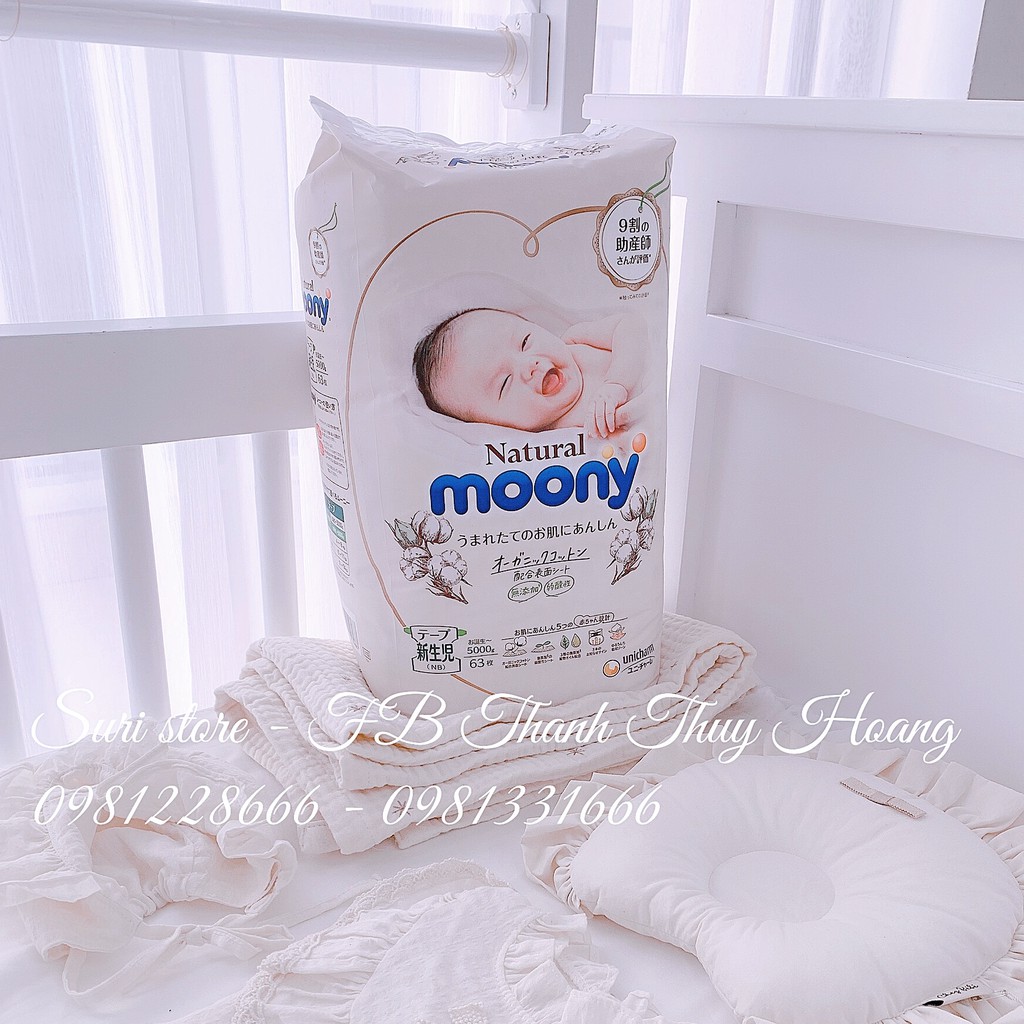 Tã bỉm MOONY NATURAL Nội Địa Nhật dán/quần NB63/S58/M46/L36/XL32