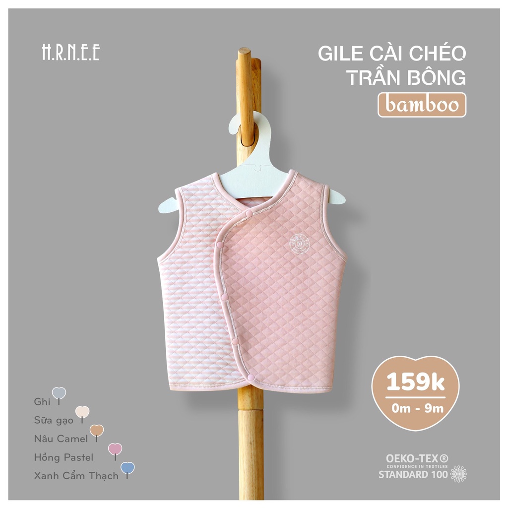 [Chính hãng]Áo gile trẻ em trần bông mềm mại cài chéo họa tiết gấu Hrnee
