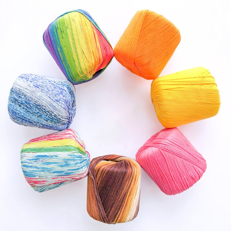 Cuộn Dây Cotton 8 Sợi Màu Cầu Vồng Đan Khăn Choàng Thủ Công 40g