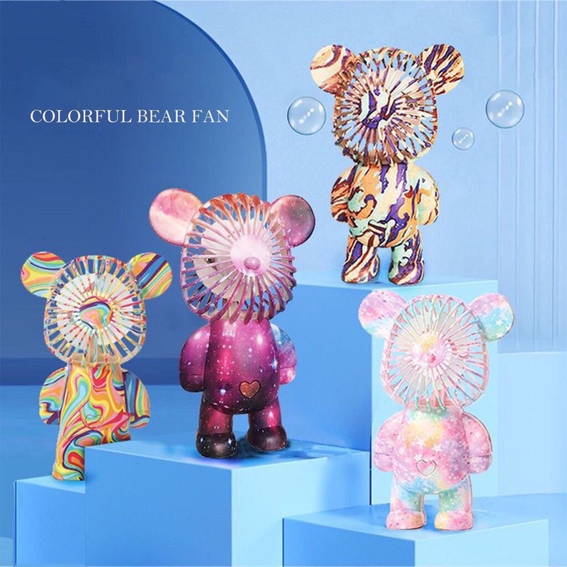 Quạt mini hình gấu Bearbrick, Quạt cầm tay, decor , nhiều màu sắc 3 chế độ gió, có màng bảo vệ