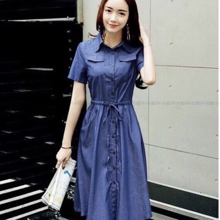 Đầm jean xoè eo dây rút