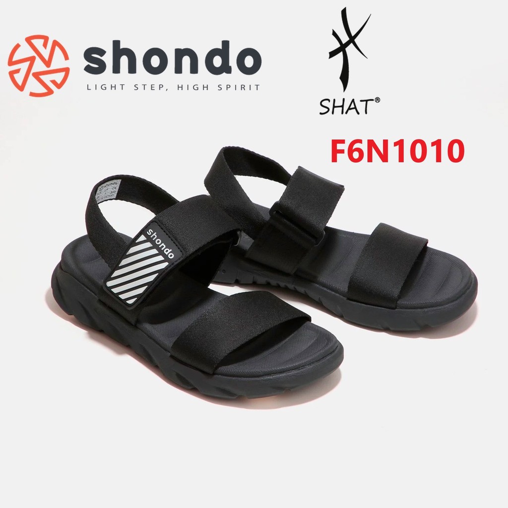 Giày sandal Shondo nam nữ đi học F6 đế bằng quai ngang đen trắng F6N1010