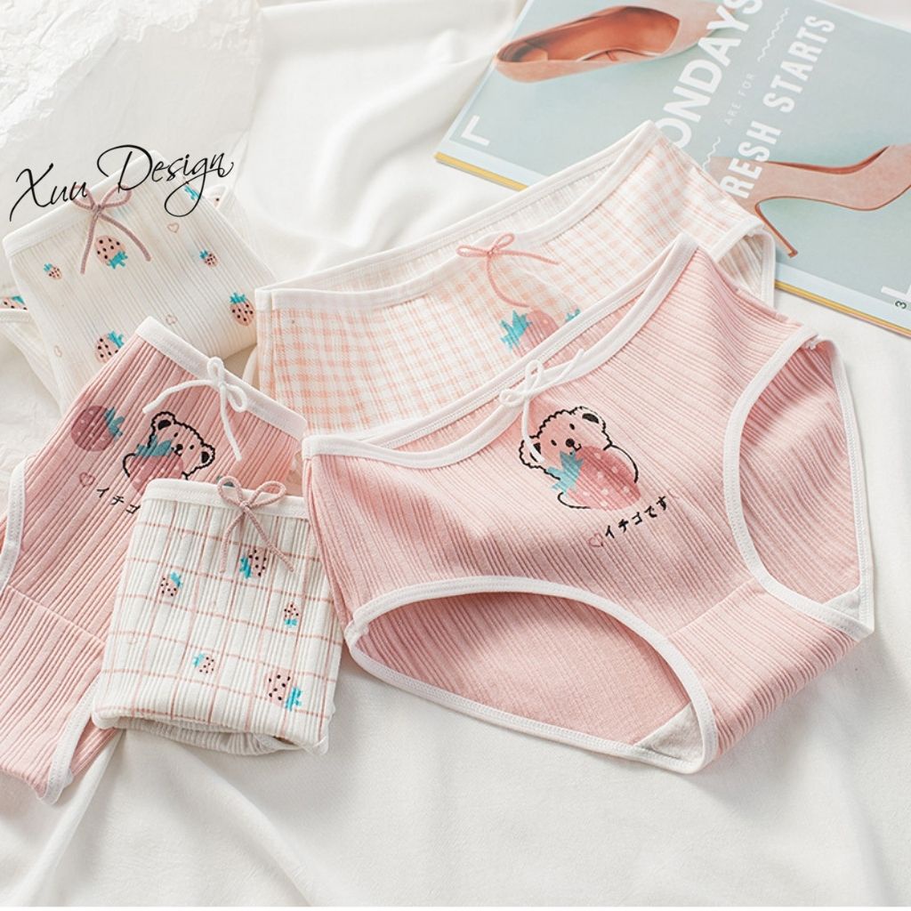 Quần lót nữ Cotton gân tăm có nơ Xuu chất liệu co dãn kháng khuẩn QC26