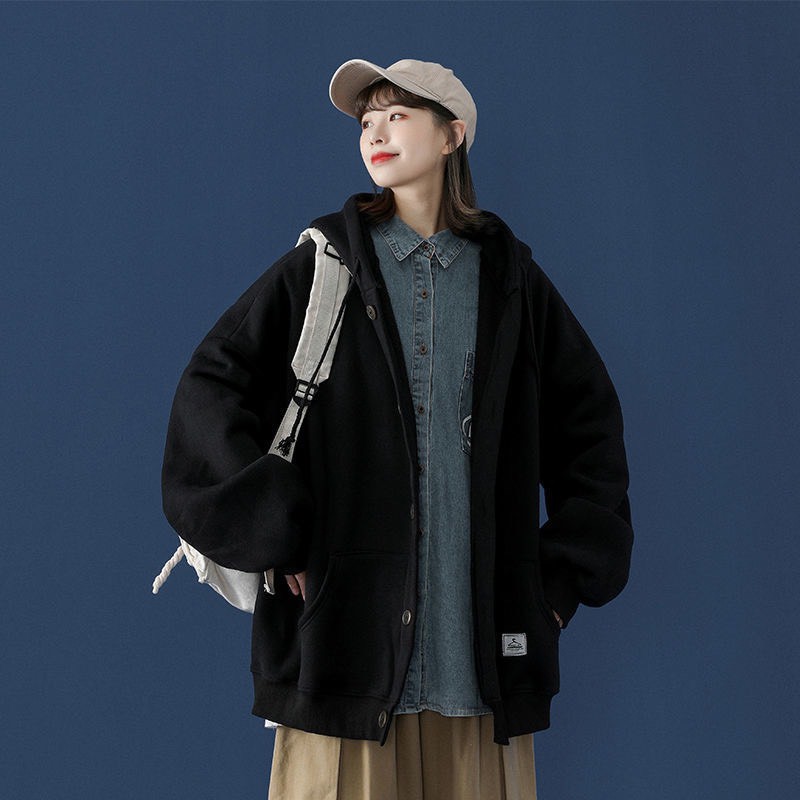 Áo hoodie nam nữ form rộng đính cúc Hàn Quốc | BigBuy360 - bigbuy360.vn