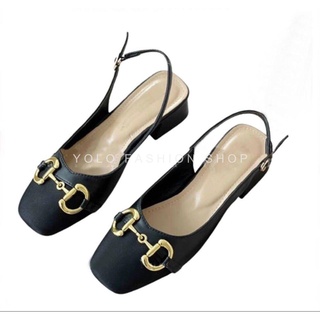  Giày búp bê nữ đế 3p hở gót mũi vuông đính nơ khóa xinh xắn da mềm êm chân - B36 