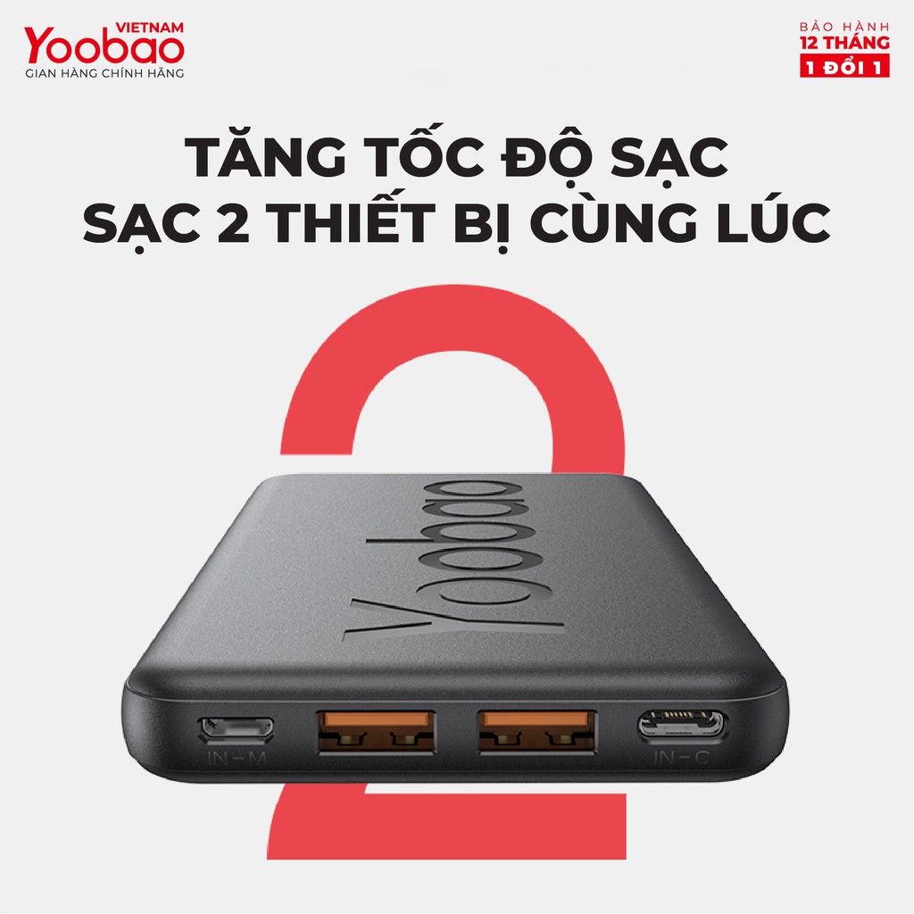 Sạc dự phòng 10000mAh Yoobao P10T Sạc nhanh 2.1A - Hàng phân phối chính hãng - Bảo hành 12 tháng 1 đổi 1