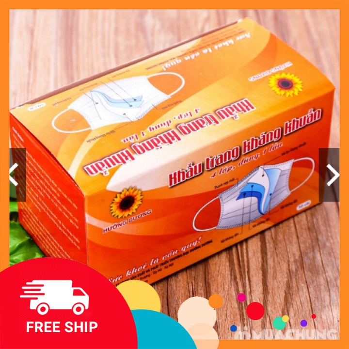 Khẩu trang kháng khuẩn 😷Freeship😷 Hướng Dương 4 lớp Xanh/Xám/Đen/Trắng hộp 50c