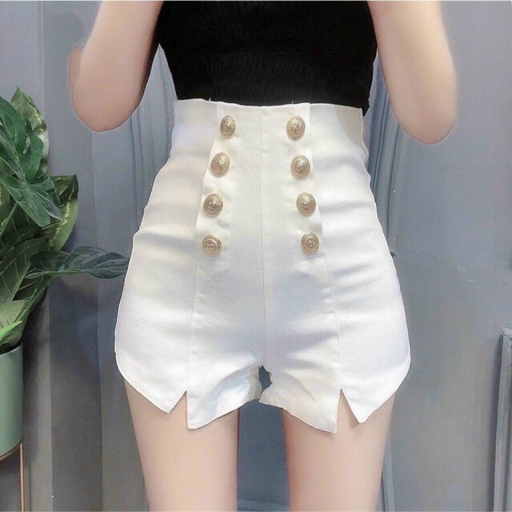 Quần Đùi Short Kaki Nữ 8 Cúc Xẻ Ống (Cúc Bạc)