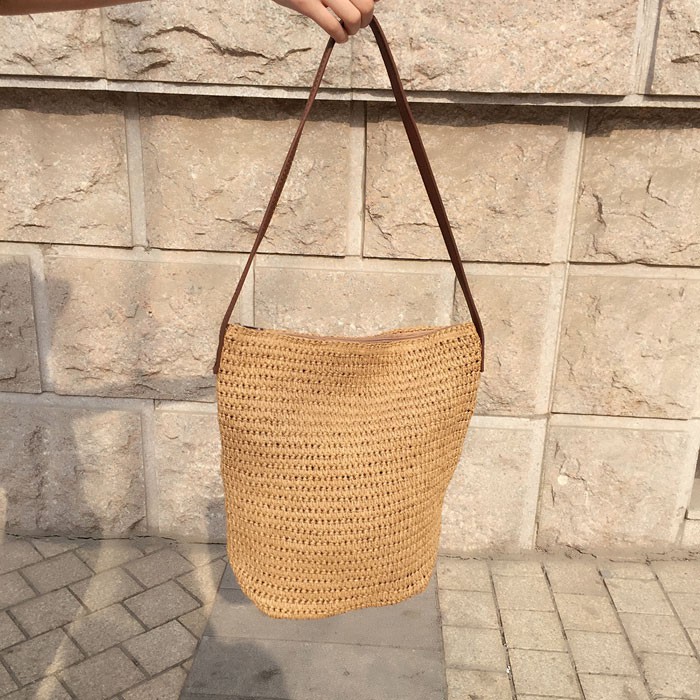 Túi xách cói Labonia màu trơn thời trang đi biển cho nữ