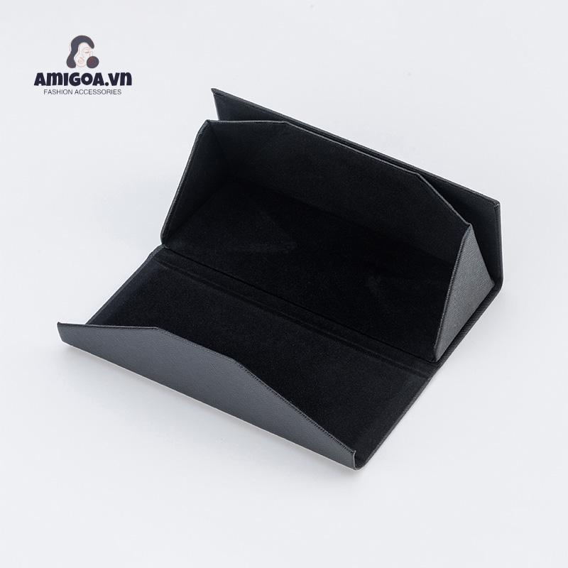Hộp Đựng Mắt Kính Bằng Da Hình Tam Giác Ba Chiều Màu Đen