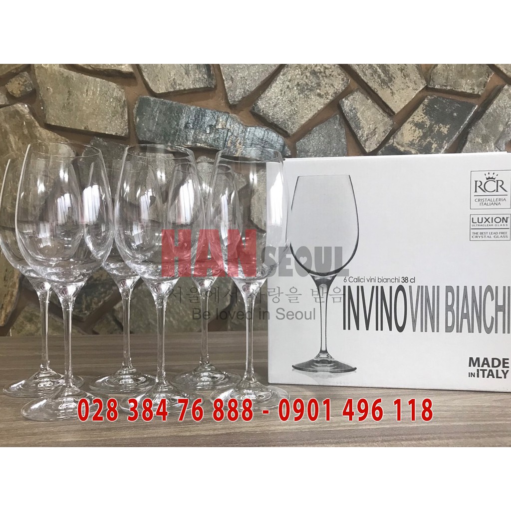 Bộ 6 Ly Pha Lê Rượu Vang Trắng RCR Của Ý Dòng Luxion ® Invino VINI BIANCHI 380ml (Goblet For White Wines)