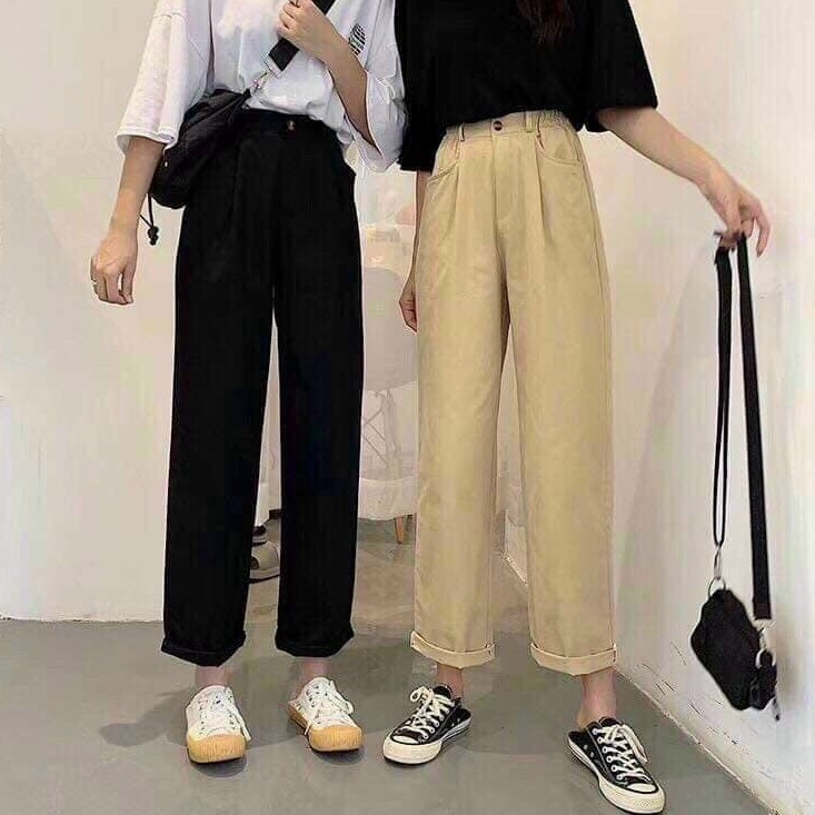 Quần Baggy Kaki Jean Lửng Ống Rộng, Quần Culottes Lửng Co Dãn