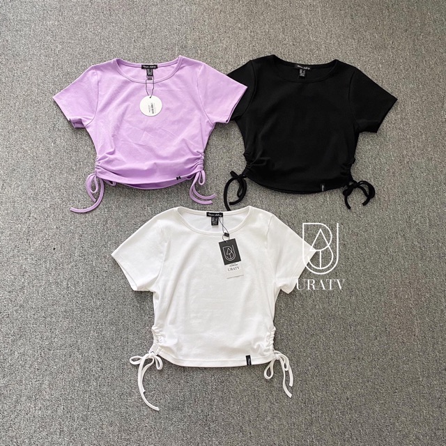 Free ship_Áo croptop dây rút 2 bên trơn