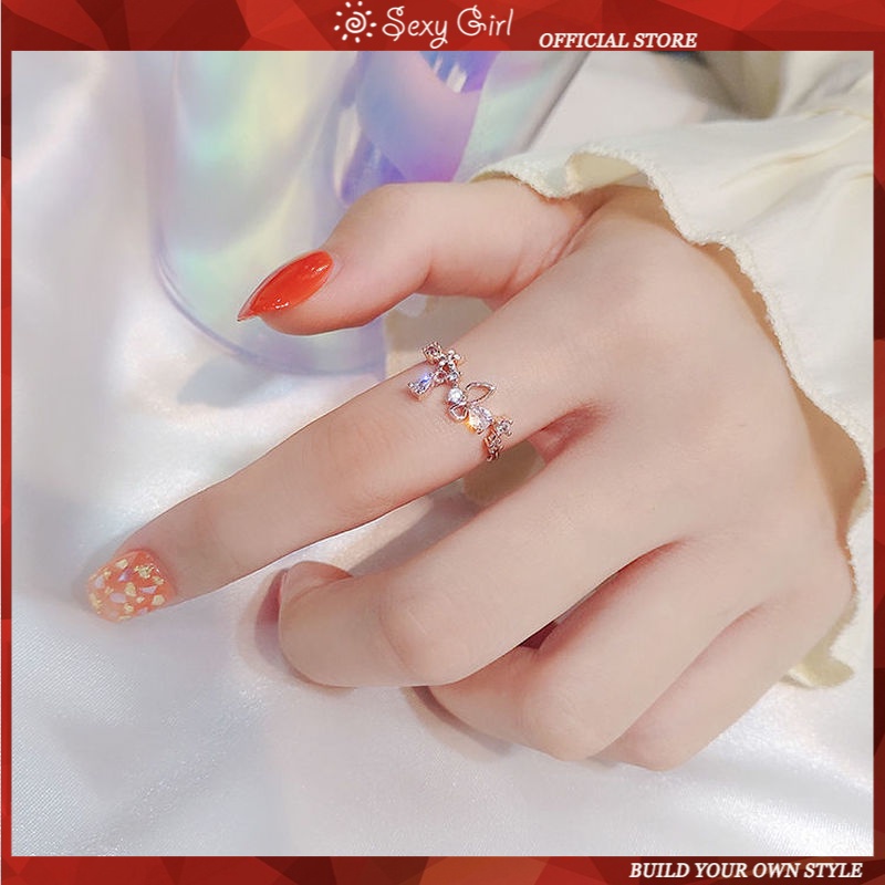 Nhẫn Đeo Ngón Tay Có Thể Chuyển Động Đính Đá Kim Cương Hình Hoa Quyến Rũ