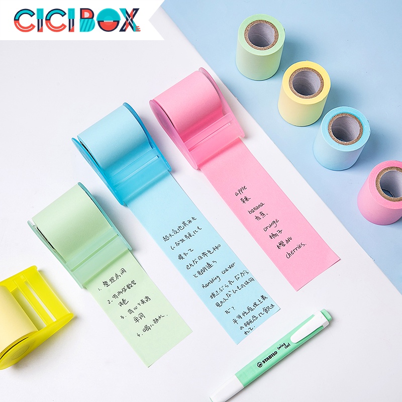 Cuộn giấy ghi chú giấy note dài 8m kèm dụng cụ cắt tiện lợi, Giấy note tiện dụng cho văn phòng, học tập CICIBOX