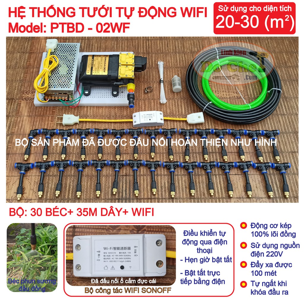 Bộ máy bơm đôi 12V phun sương tưới lan tưới hoa tưới rau tự động