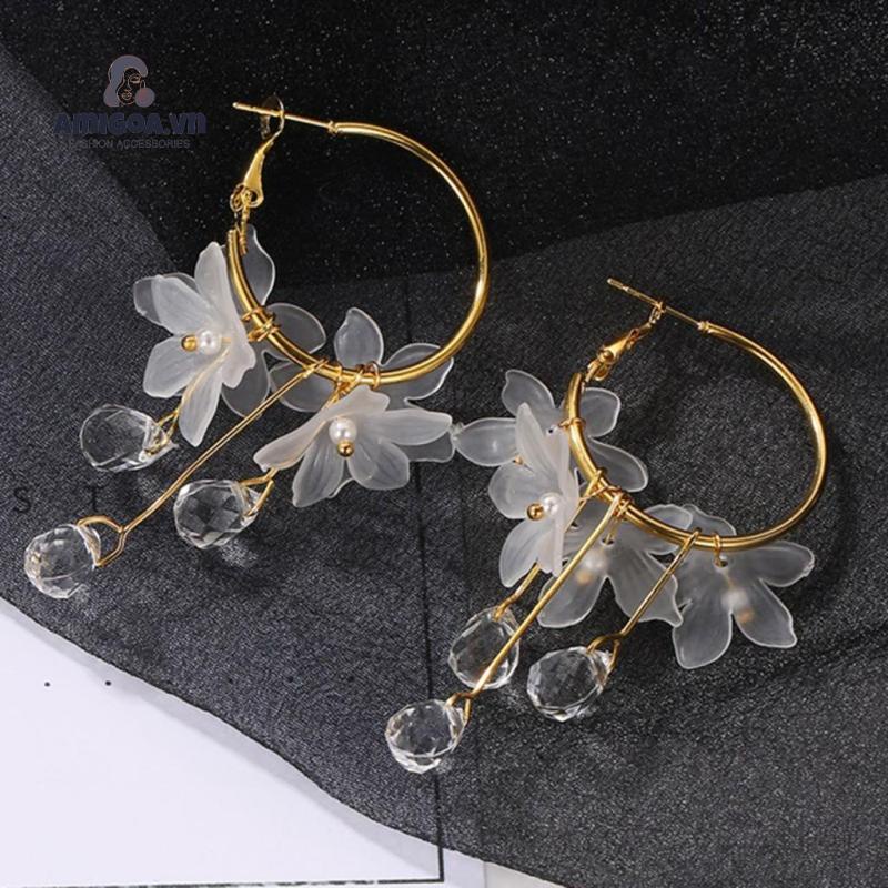 Bông Tai Hình Hoa Đính Đá Pha Lê Thời Trang Xinh Xắn Cho Nữ