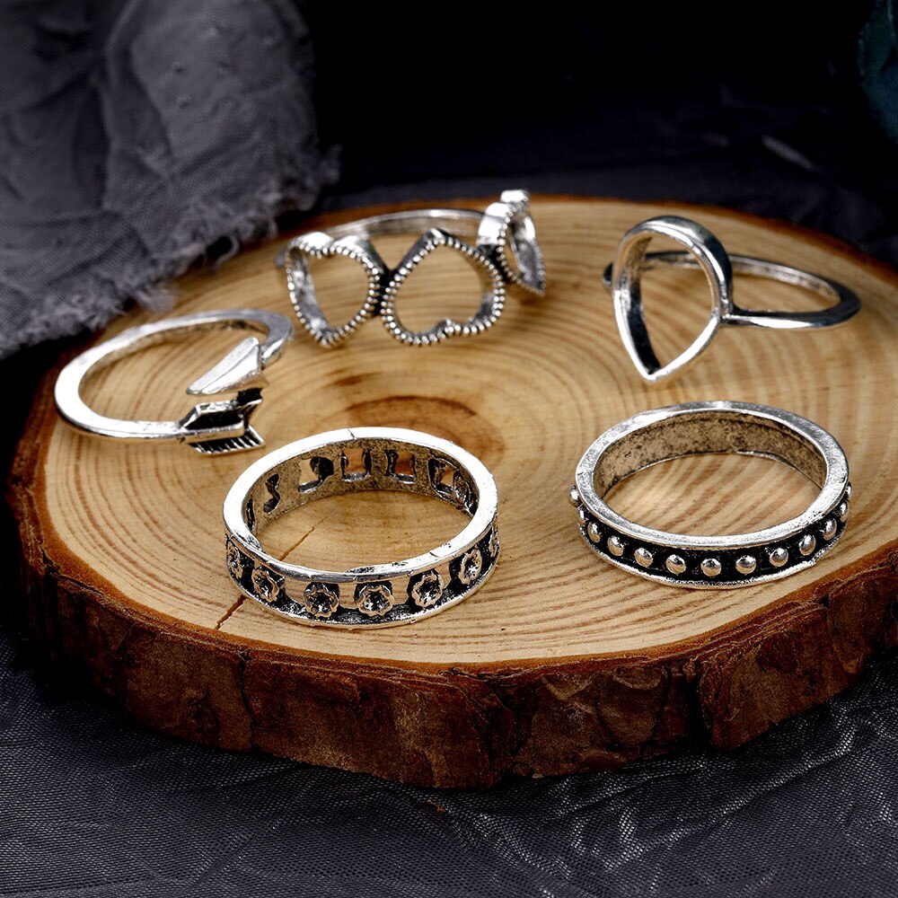 Set Nhẫn Đeo Tay Kim Loại Phong Cách Vintage Cho Nữ