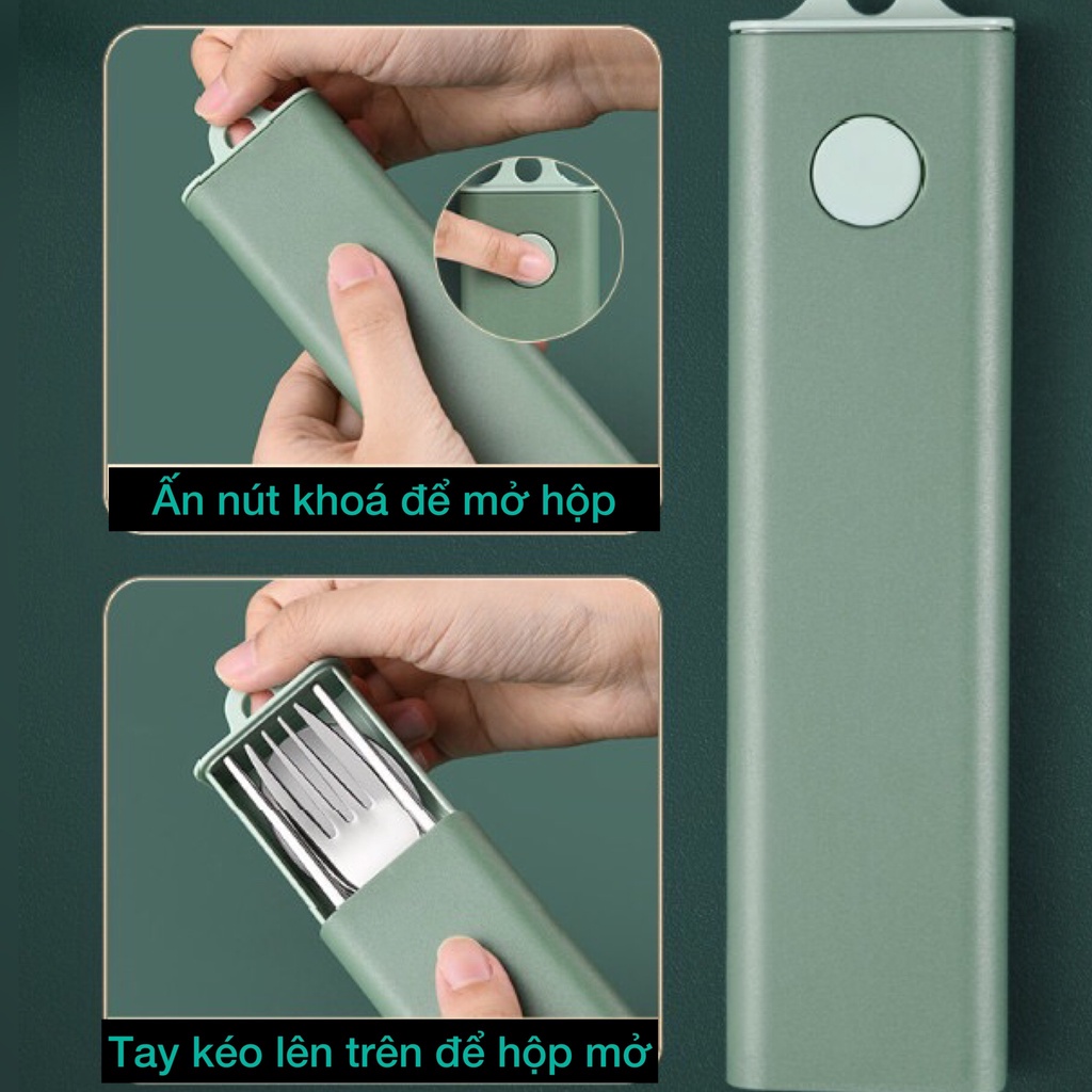 Bộ Muỗng, Đũa, Nĩa, Cá Nhân Cao Cấp Thép Không Gỉ 304 Kèm Hộp Có Khóa An Toàn Phù Hợp Đi Làm Văn Phòng, Du Lịch