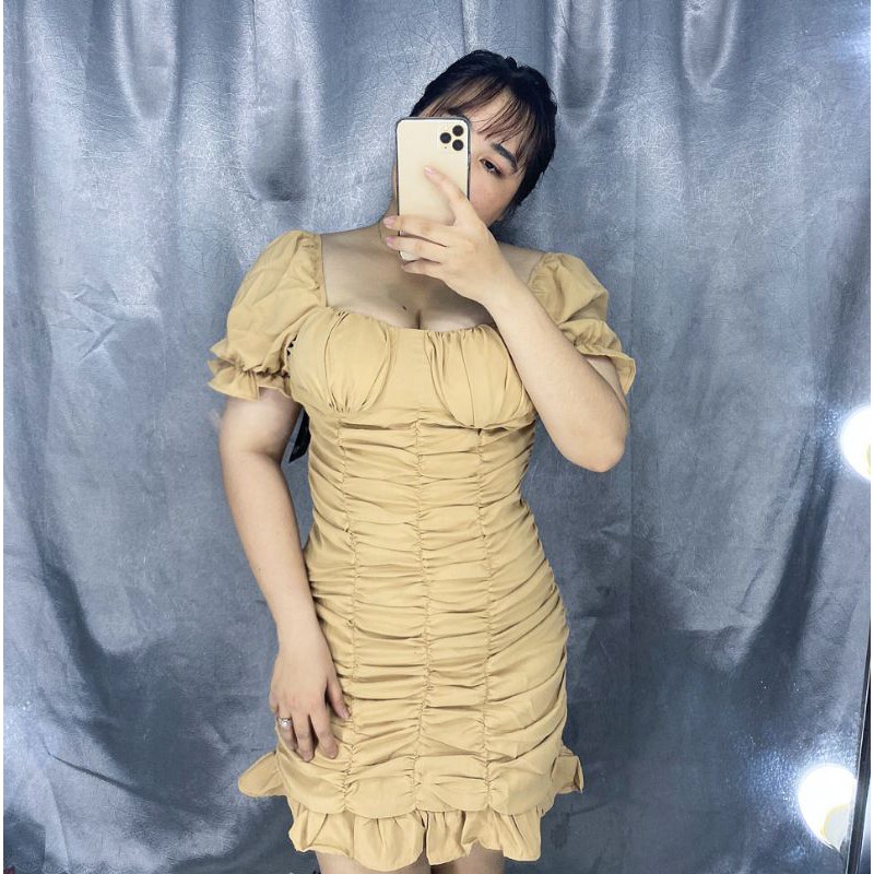Đầm nhún cổ U bigsize 60-90kg mẫu chụp thật 100%