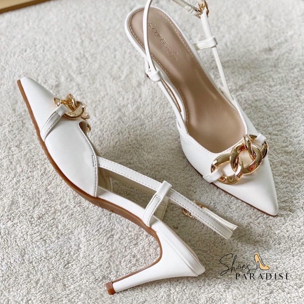 Giày cao gót nữ nhọn mũi nhọn gót nhọn 7p viền xích thời trang Shoes Paradise BBXK18