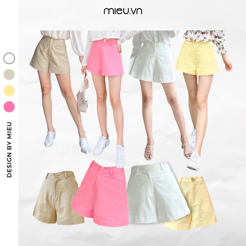 Quần short nữ MIEU kaki ống rộng lưng cao dáng xinh - HA01