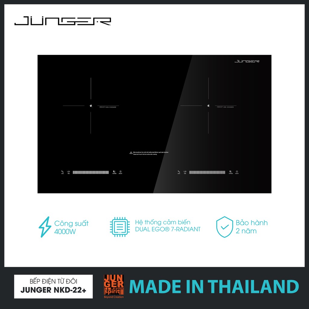 Bếp đôi điện từ Junger NKD-22+ - Công suất 4000W - mặt kính Ceramic | Bảo hành 2 năm | MADE IN THAILAND