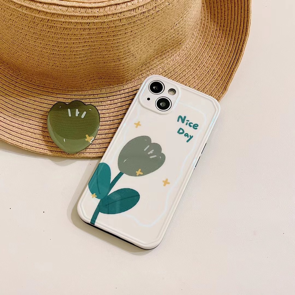 Ốp Điện Thoại tpu Mềm Họa Tiết Hoa Tulip Màu Xanh Dương Gắn Giá Đỡ Cho iphone 13 pro max ins12 pro max 11 pro max xsmax