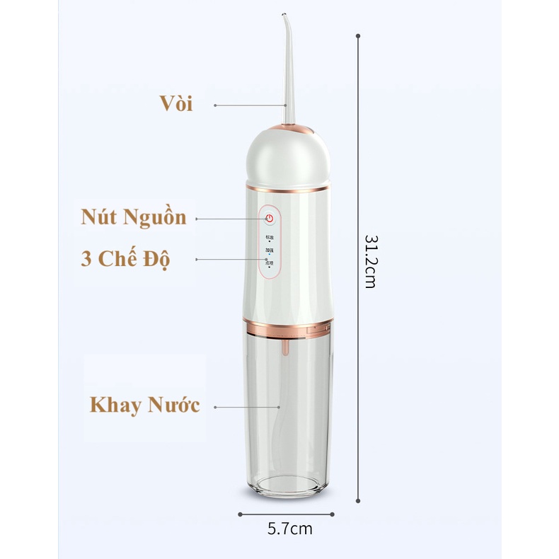 Tăm Nước Vệ Sinh Răng Miệng, Máy Tăm Nước Cầm Tay Làm Sạch Mảng Bám Trắng Răng Sạch Răng Chống Sâu Răng 5 Cấp Độ Sạc Pin